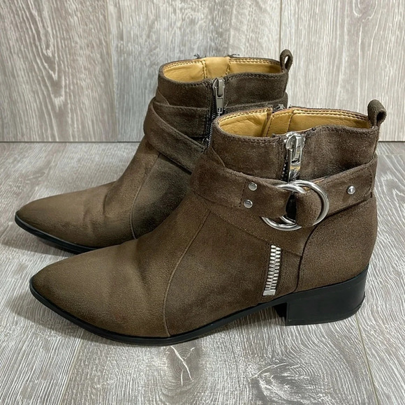 Nine West Dahila Ankle Boots Brown Faux Suede 7.5M - Picture 1 of 16